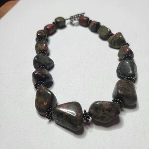 Vintage 925 Sterling Silver Unakite Necklace 17"